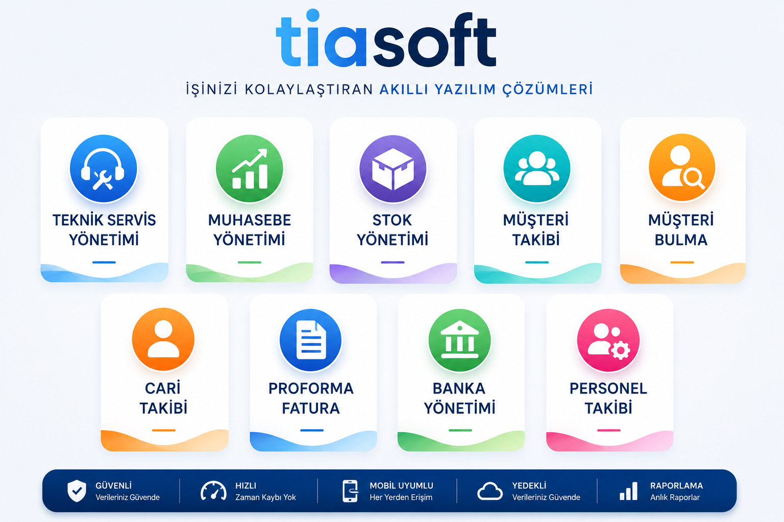 TiaSoft teknik servis, muhasebe, stok, müşteri, cari ve personel yönetimi özellikleri